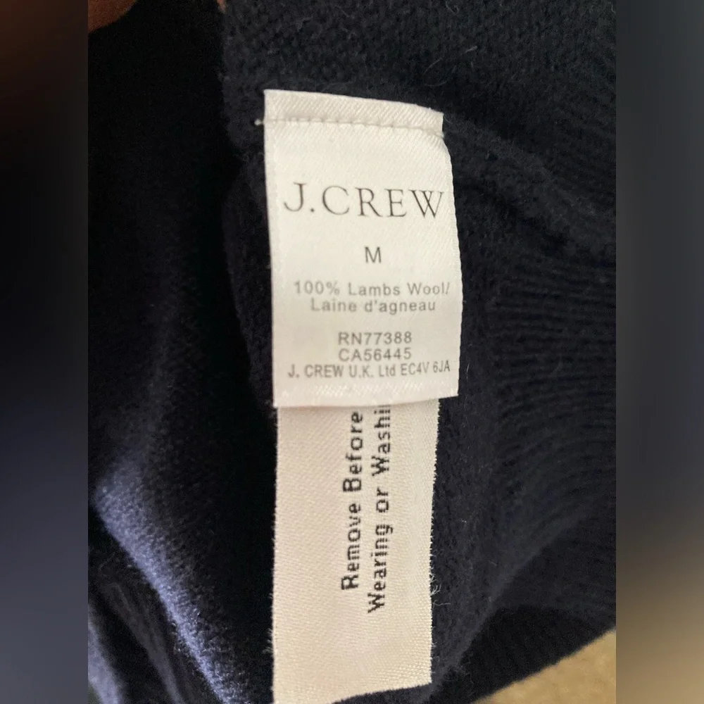 J Crew Mens Lambswool Sweater Shawl Collar Pullover Navy Blue Warm Size M